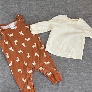 Hanna Andersson Llama Print Romper and Cream Shirt Set
